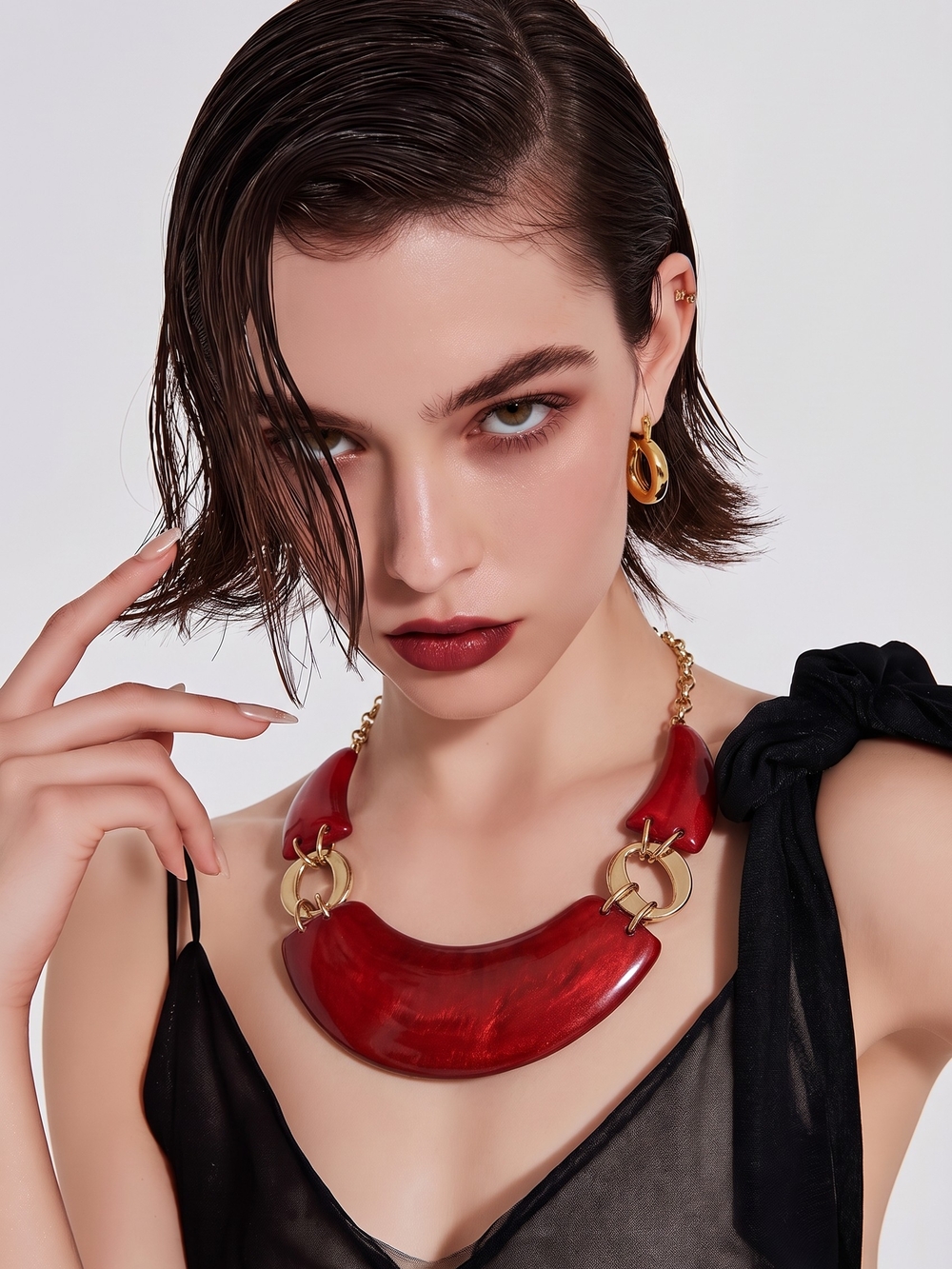 INC Statement Runway red resin lucite bib neck ring necklace - Picture 2 of 3
